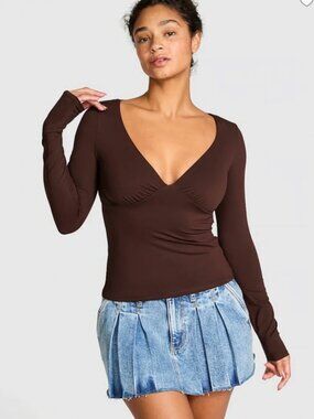 PINK Base Stretch Ruched Long-Sleeve Tee